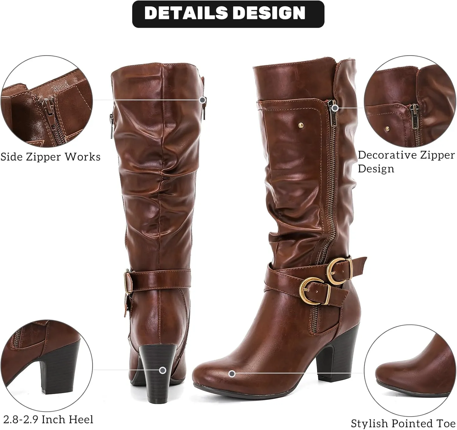 Women's Slouchy Knee High Boots Riding Combat Boots with Chunky Heel,Comfortable and Fashionable for Fall and Winter Wear for Women.