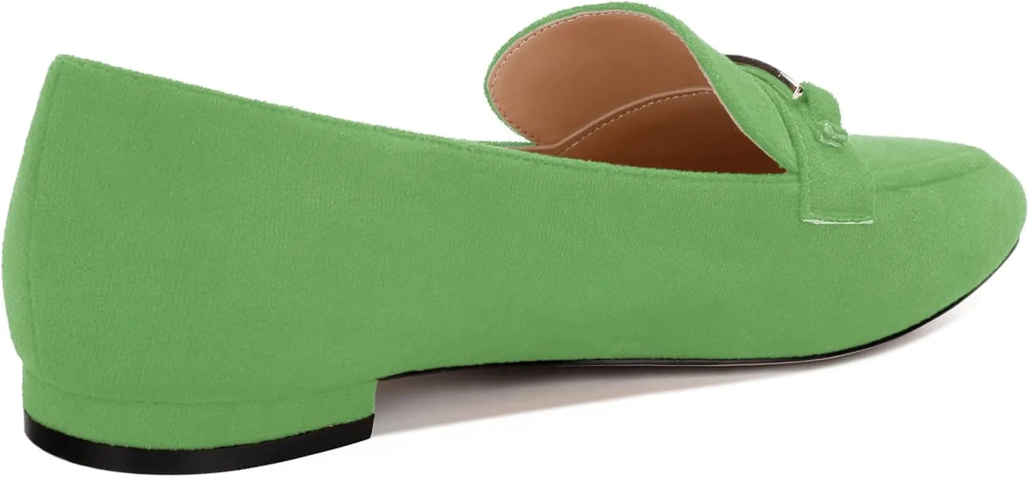 Womens Solid Slip On Pointed Toe Casual Flat Loafer, Metal Chain Loafers for Women Comfortable Fashion Work Flats Shoes
