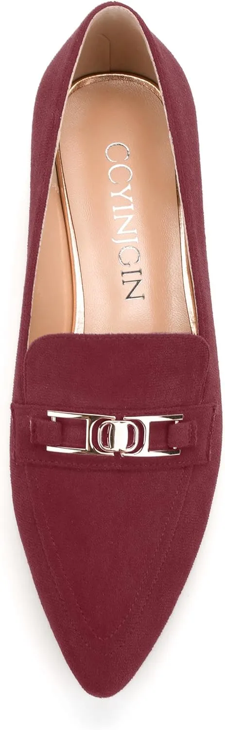 Womens Solid Slip On Pointed Toe Casual Flat Loafer, Metal Chain Loafers for Women Comfortable Fashion Work Flats Shoes