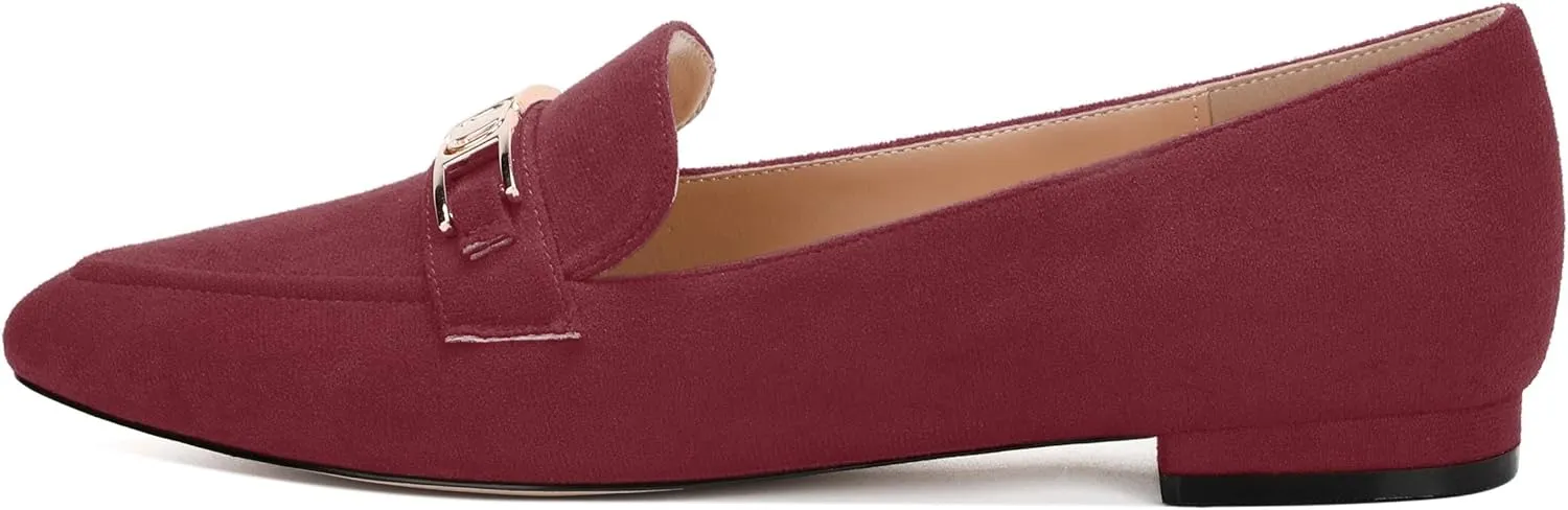 Womens Solid Slip On Pointed Toe Casual Flat Loafer, Metal Chain Loafers for Women Comfortable Fashion Work Flats Shoes