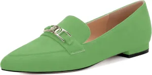 Womens Solid Slip On Pointed Toe Casual Flat Loafer, Metal Chain Loafers for Women Comfortable Fashion Work Flats Shoes