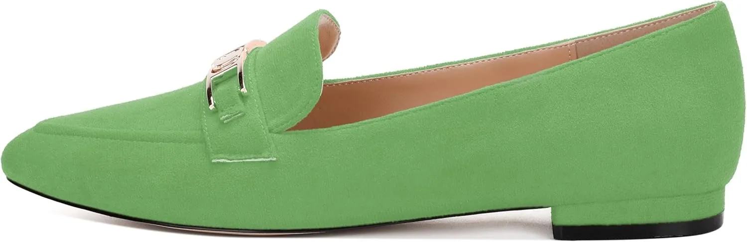 Womens Solid Slip On Pointed Toe Casual Flat Loafer, Metal Chain Loafers for Women Comfortable Fashion Work Flats Shoes
