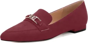 Womens Solid Slip On Pointed Toe Casual Flat Loafer, Metal Chain Loafers for Women Comfortable Fashion Work Flats Shoes
