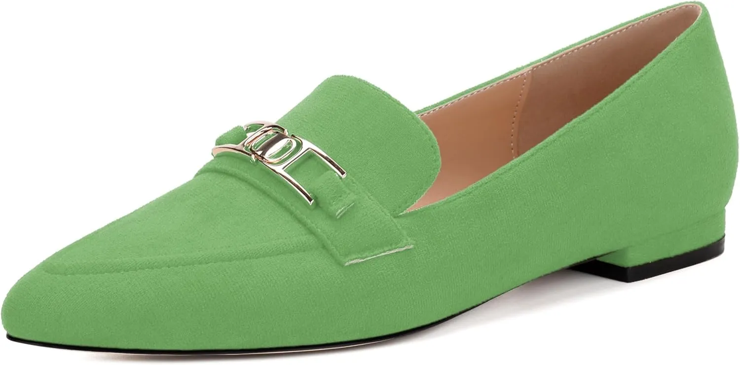 Womens Solid Slip On Pointed Toe Casual Flat Loafer, Metal Chain Loafers for Women Comfortable Fashion Work Flats Shoes