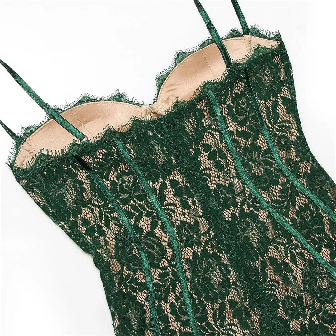 Women's Spaghetti Strap Lace Sexy Midi Dress Sleeveless Backless Club Party Printed Long Dress