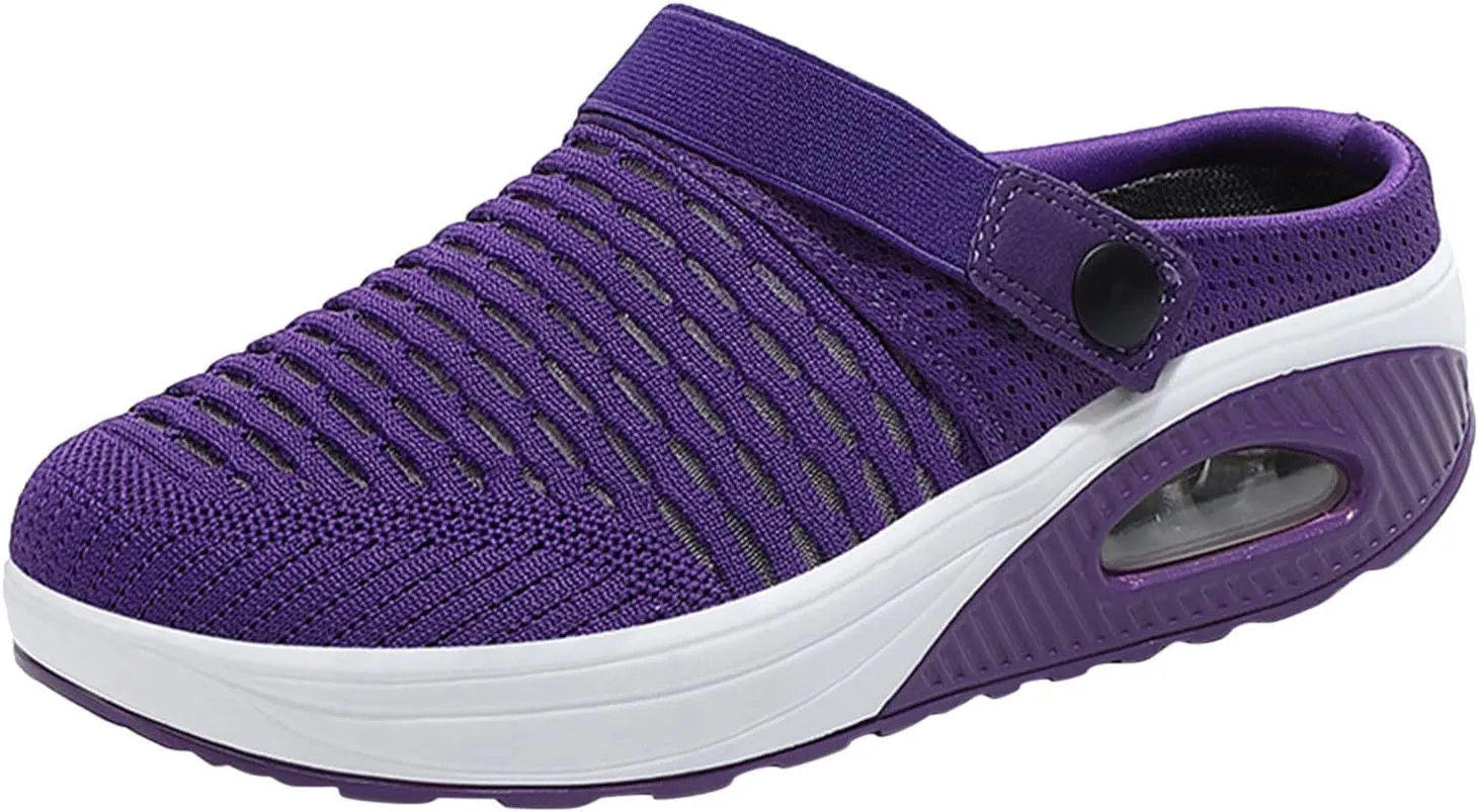 Women's Sport Sandals Mesh Walking Mules Lightweight Backless Sneakers Breathable Platform Flats Sneakers Anti-Skid Shoes