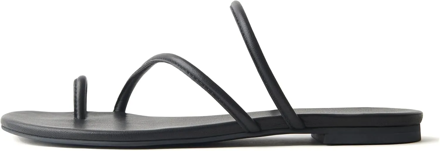 Women's Strappy Flat Sandals Slip On Slides Toe Ring Slippers with Cross Strap Comfortable Open Toe Summer Flats Shoes