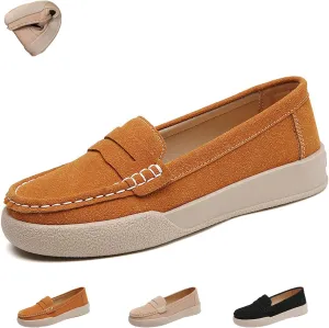 Women's Suede Slip-On Flat Penny Loafers,Fashion Comfortable Non-Slip Moccasins Driving Shoes,Lightweight Soft Sole Casual Work Boat Shoes