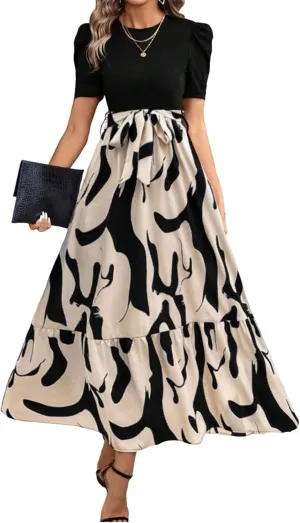 Women's Summer Maxi Dress Casual 2025 Trendy Short Sleeve Long Dresses Ruffle Hem A Line Beach Sundress Flowy Elegant