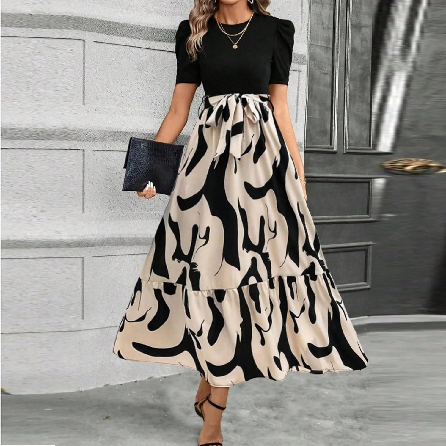 Women's Summer Maxi Dress Casual 2025 Trendy Short Sleeve Long Dresses Ruffle Hem A Line Beach Sundress Flowy Elegant