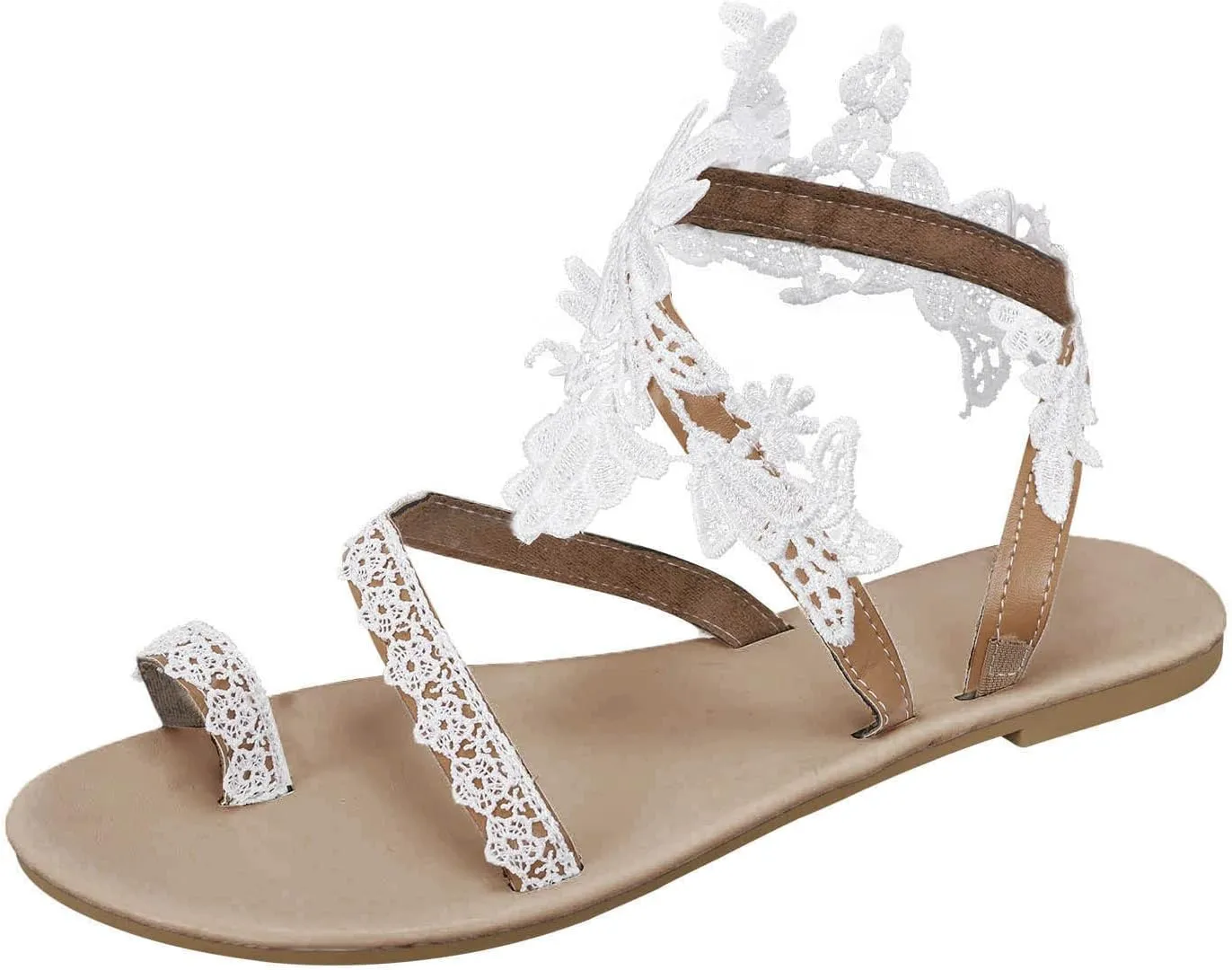 Womens Summer Sandals Lace Boho Thong Flat Sandal Toe Ring Slip On Casual Beach Shoes Comfortable Walking Slides