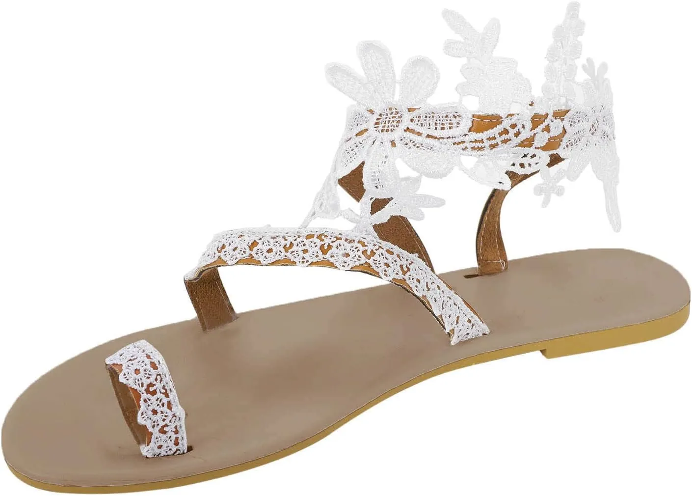 Womens Summer Sandals Lace Boho Thong Flat Sandal Toe Ring Slip On Casual Beach Shoes Comfortable Walking Slides