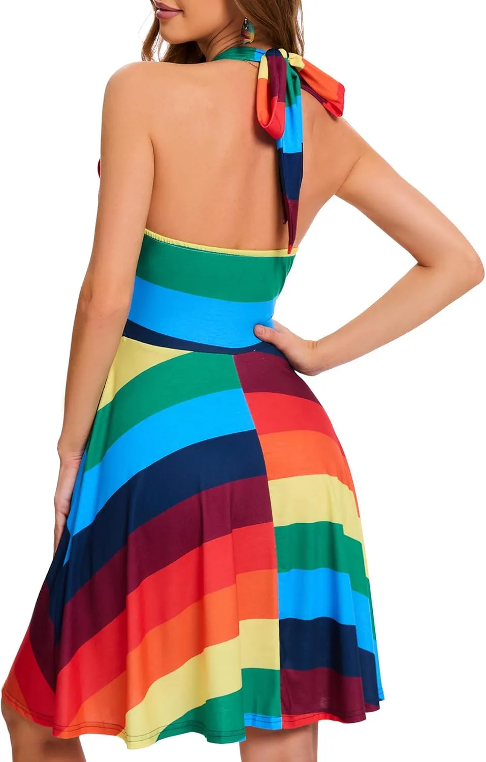 Women's Summer Sundress- 2025 Sexy Halter Sleeveless Spring Boho Elastic Waist Ruffle Mini Dress