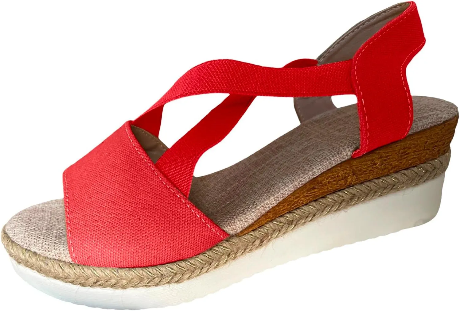 Womenyiaor Wedge Sandals for Women, Espadrilles for Women Open Toe Ankle Strap Wedge Heels Sandals Dressy Summer Platform Sandals Comfortable Slip on Sandals Orthopedic Sandals Casual (D-Red, 8.5)