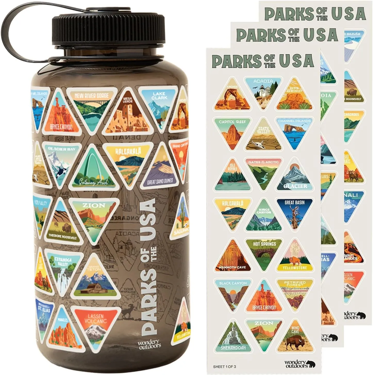 Wondery The Original Parks of the USA Wide Mouth Adventure Bucket List Bottle (Black)