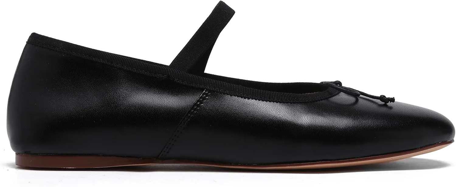 Woven Ballet Flats for Women Almond Toe Mary Jane Flats Stretch Band Bow Ballerina Shoes