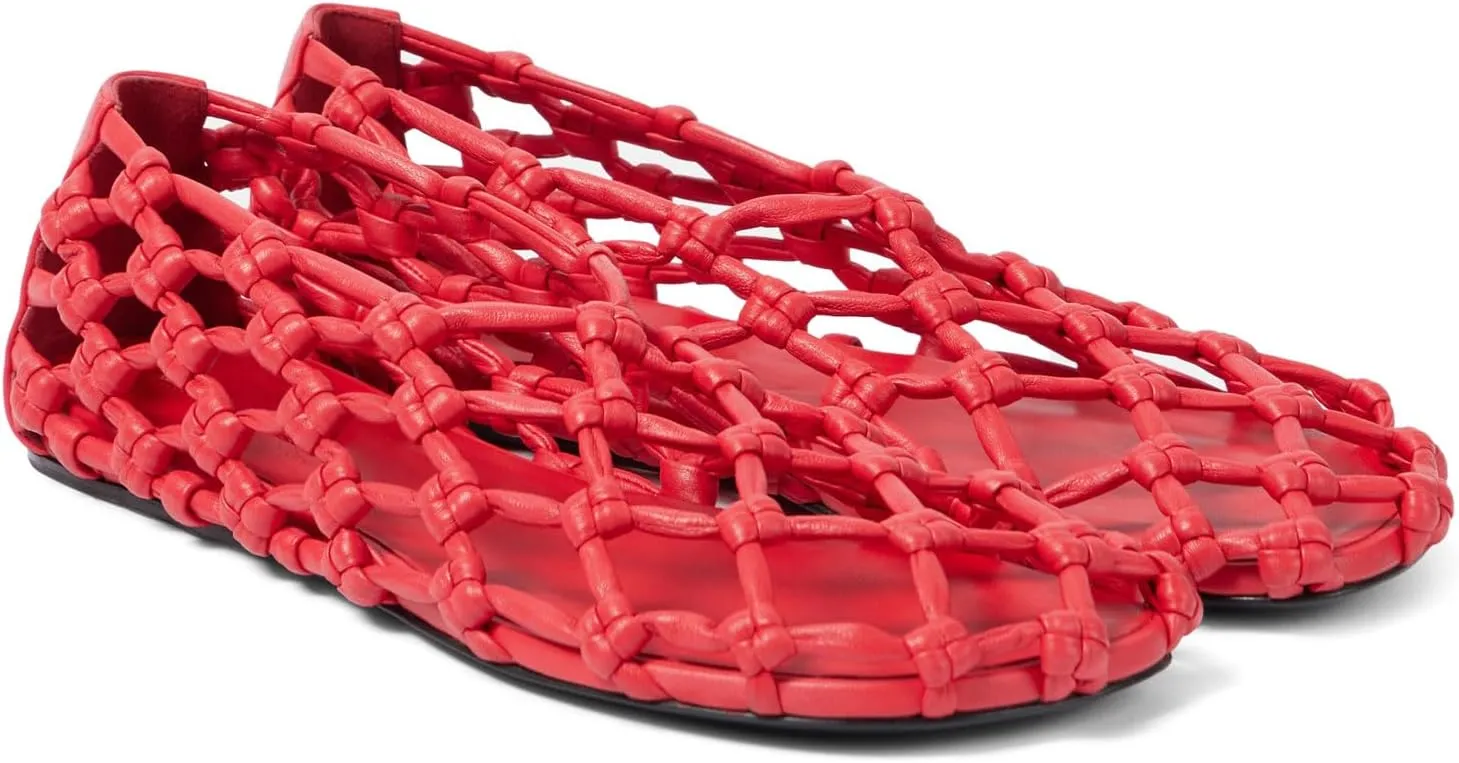 Woven Mesh Ballet Flats for Women Hollow Beach Ballerina Flats Comfortable Casual Slip on Mary Jane Jelly Shoes