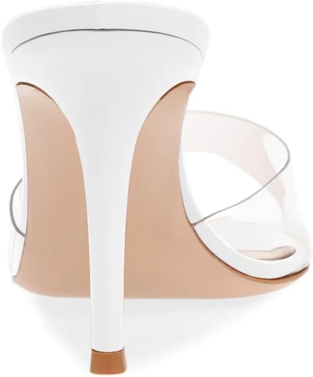 XINIUNIU Clear Mules for Women Heeled Sandals Pointed Open Toe Transparent Stilettos 3.5 inch Backless Slip On Dress Shoes for Party Wedding
