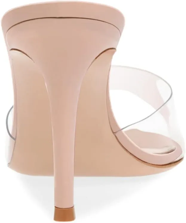 XINIUNIU Clear Mules for Women Heeled Sandals Pointed Open Toe Transparent Stilettos 3.5 inch Backless Slip On Dress Shoes for Party Wedding