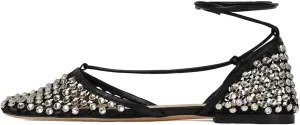 XYD Women Closed Square Toe Studded Flats Sandals Mesh D'Orsay Ankle Strap Slip On Prom Dance Ballroom Dress Shoes