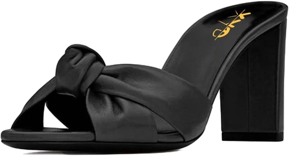 XYD Women Open Round Toe Bowknot Crossover Flats & Block Heel Sandals Slip On Mule Backless Slides Casual Dressy Cute Dress Casual Shoes