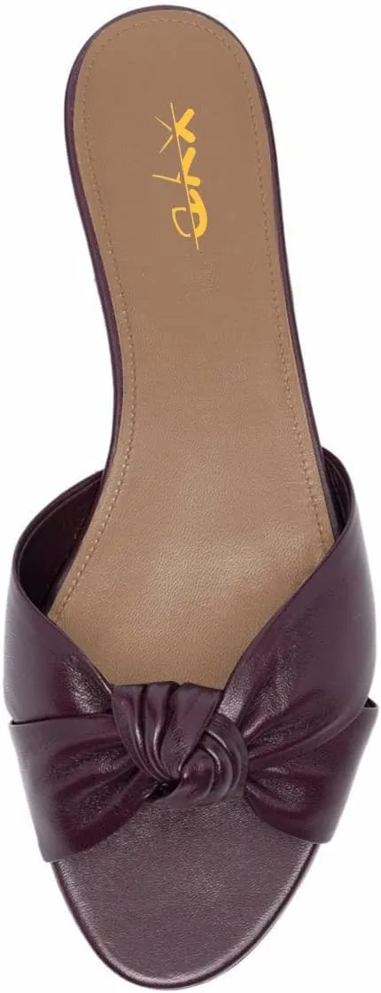 XYD Women Open Round Toe Bowknot Crossover Flats & Block Heel Sandals Slip On Mule Backless Slides Casual Dressy Cute Dress Casual Shoes