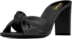 XYD Women Open Round Toe Bowknot Crossover Flats & Block Heel Sandals Slip On Mule Backless Slides Casual Dressy Cute Dress Casual Shoes