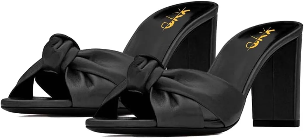 XYD Women Open Round Toe Bowknot Crossover Flats & Block Heel Sandals Slip On Mule Backless Slides Casual Dressy Cute Dress Casual Shoes