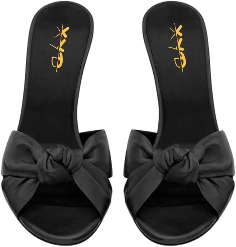 XYD Women Open Round Toe Bowknot Crossover Flats & Block Heel Sandals Slip On Mule Backless Slides Casual Dressy Cute Dress Casual Shoes