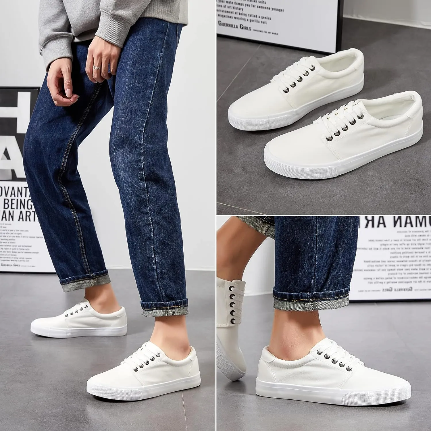 yageyan Mens Canvas Shoes Low top Sneakers Black Fashion Mens Casual Shoes