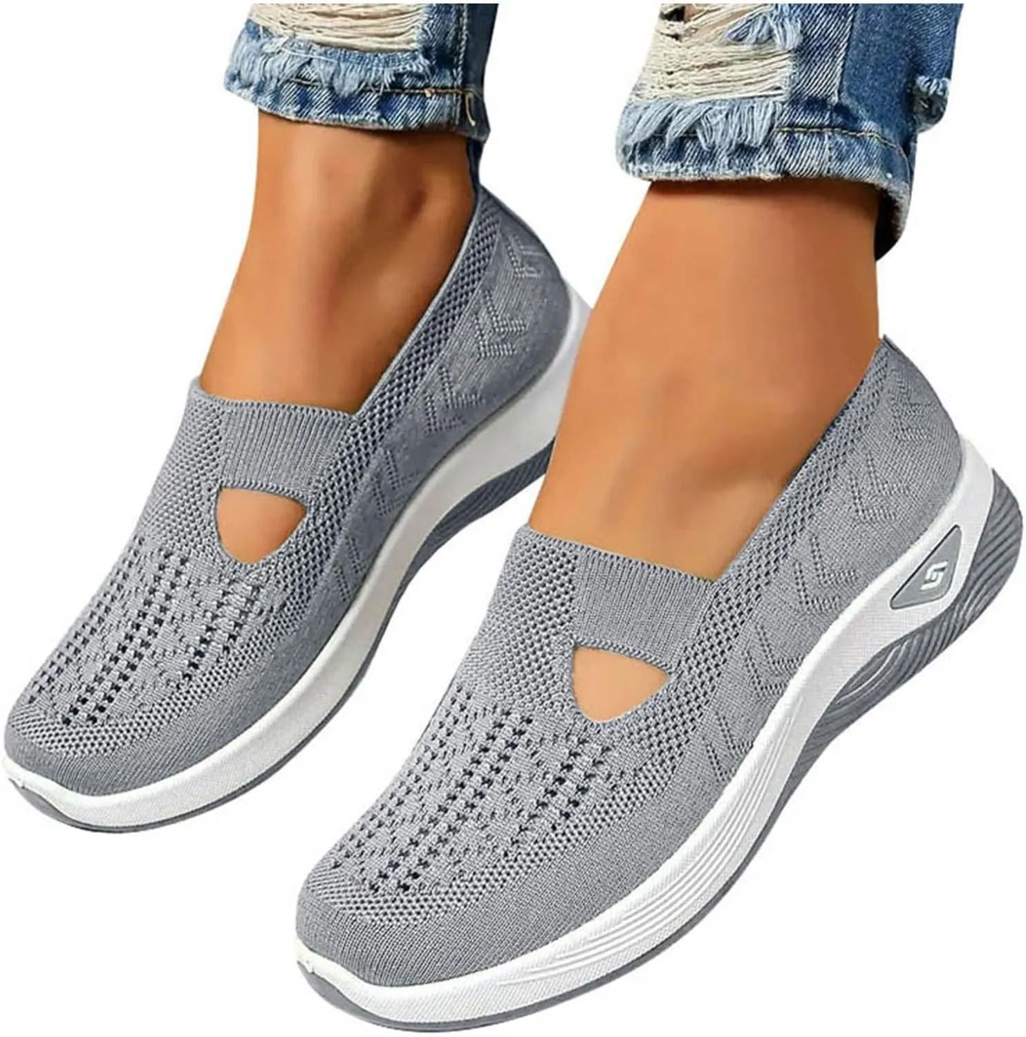 Yanzhenglip Women's Comfort Slip On Fashion Black Walking Runing Sneakers Flat Shoes Womens Comfort Lightweight Breathable Sock Shoe Non-Slip Mesh Casual Fashion Tennis Sneakers