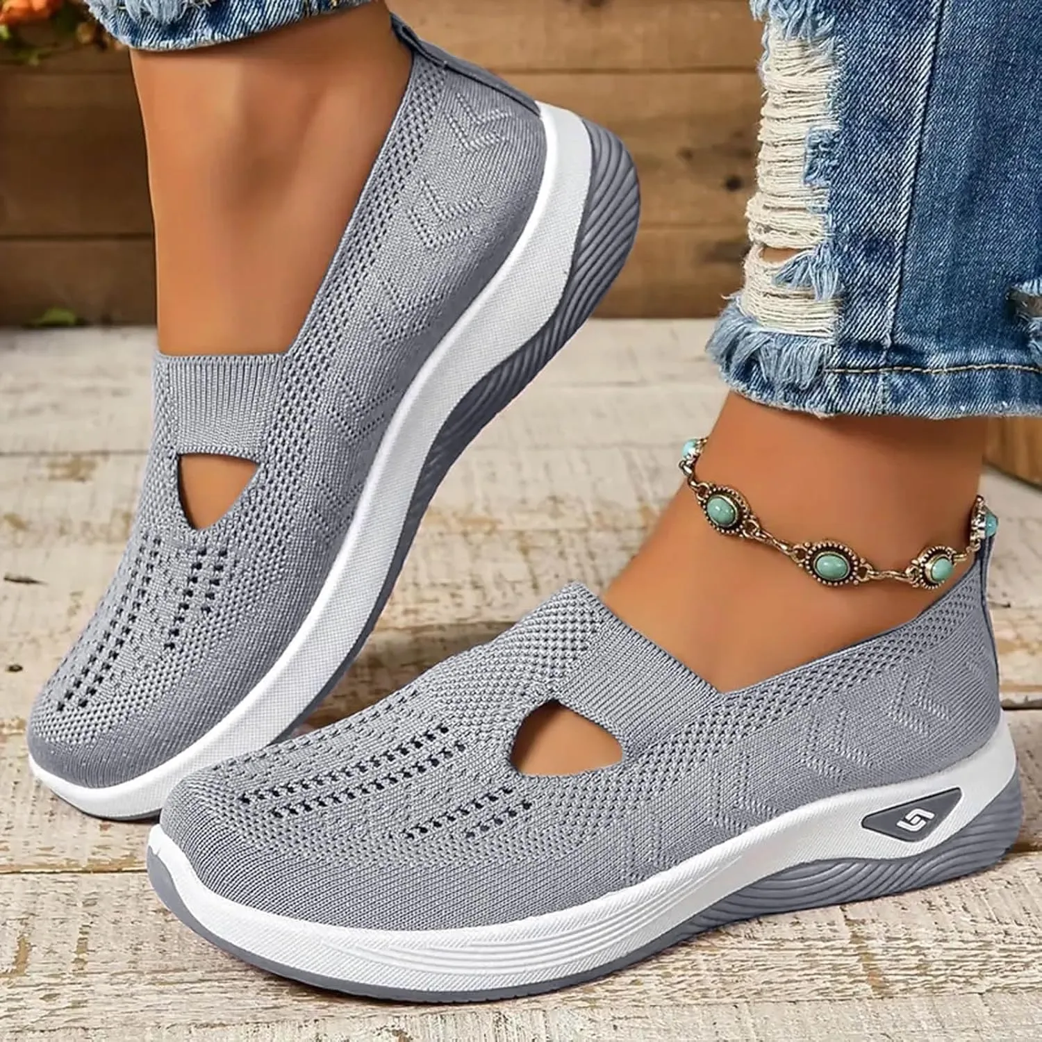 Yanzhenglip Women's Comfort Slip On Fashion Black Walking Runing Sneakers Flat Shoes Womens Comfort Lightweight Breathable Sock Shoe Non-Slip Mesh Casual Fashion Tennis Sneakers