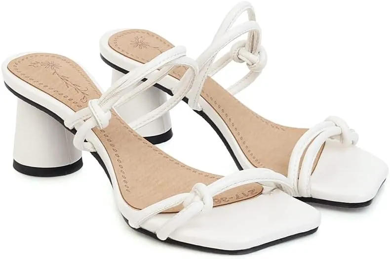 Yawors Womens LC1303 Slip On Solid Belt Pu Low Flare Sandals