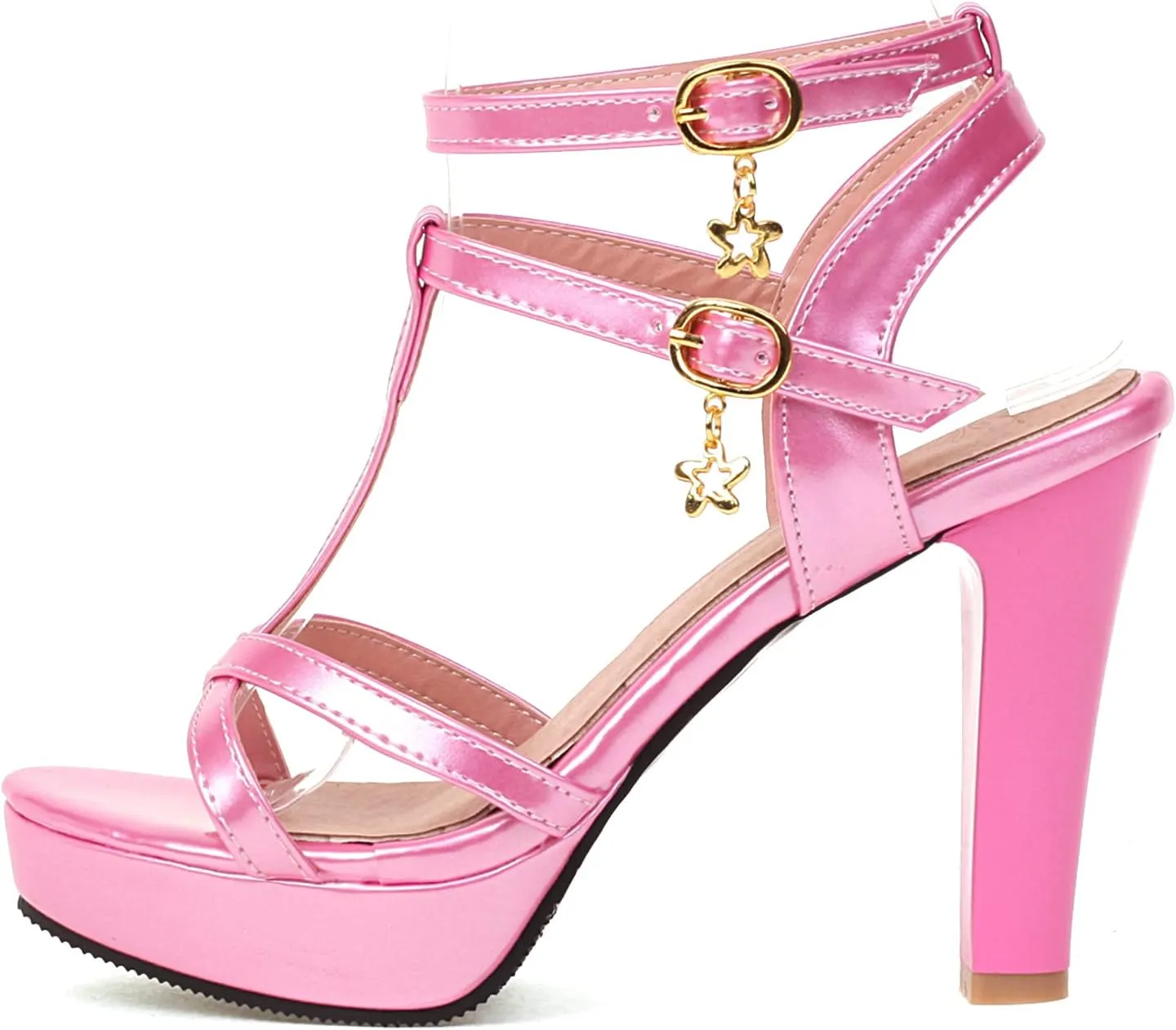 Yawors Womens LC1680 Clasp Block T Bar Patent-Leather Low Block Sandals