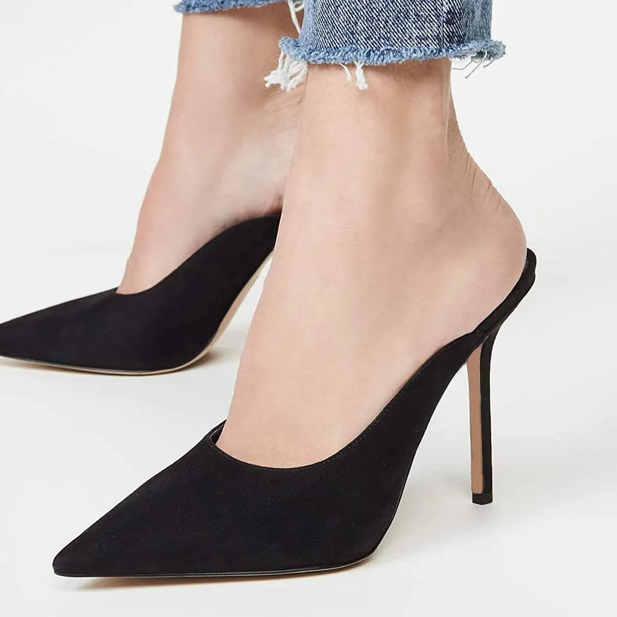 YDN Women Dressy Pointy Toe Slip On Mules High Heels Slide Backless Sandals Fashion Dress Shoes