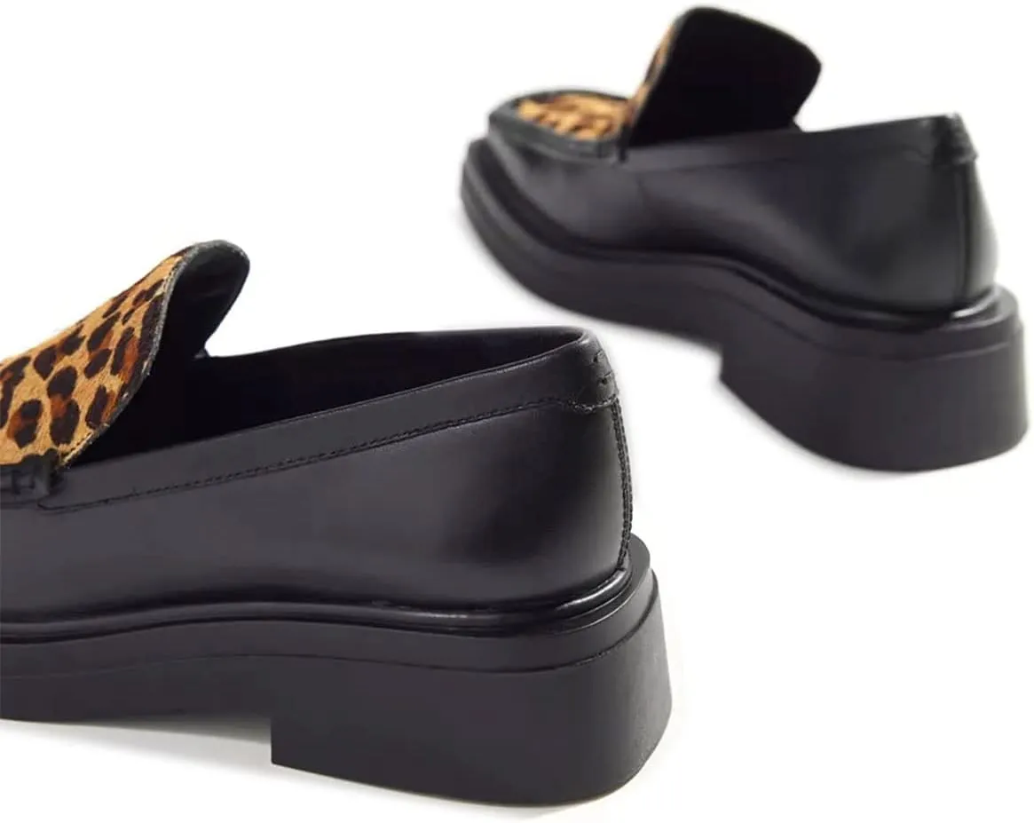 YDN Women Square Toe Platform Penny Loafers Block Chunky Heel Pumps Slip on Contrast Sititching Work Office Shoes Size 4-15 US
