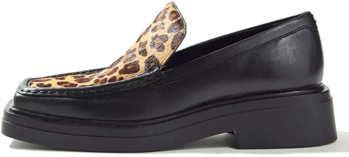 YDN Women Square Toe Platform Penny Loafers Block Chunky Heel Pumps Slip on Contrast Sititching Work Office Shoes Size 4-15 US