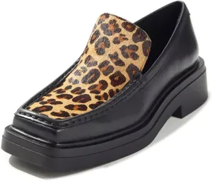 YDN Women Square Toe Platform Penny Loafers Block Chunky Heel Pumps Slip on Contrast Sititching Work Office Shoes Size 4-15 US