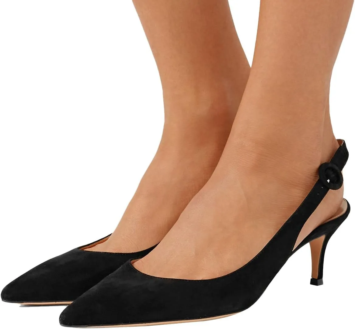 YDN Womens Kitten Low Heels Office Pumps Pointed Toe Leopard Print Comfy Shoes with Slingback Size 4-15