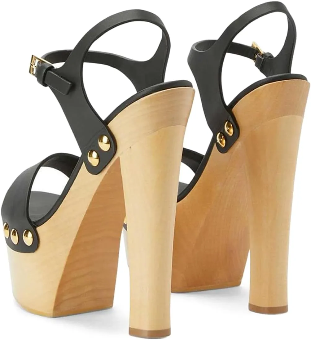 YDN Women's Platform Heeled Sandals Open Round Toe Chunky High Heels Backless Ankle Strap Sexy Casual Shoes for Spring Summer Party Size 4-16 US