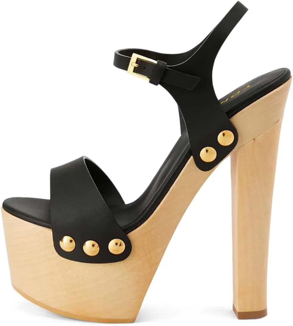YDN Women's Platform Heeled Sandals Open Round Toe Chunky High Heels Backless Ankle Strap Sexy Casual Shoes for Spring Summer Party Size 4-16 US