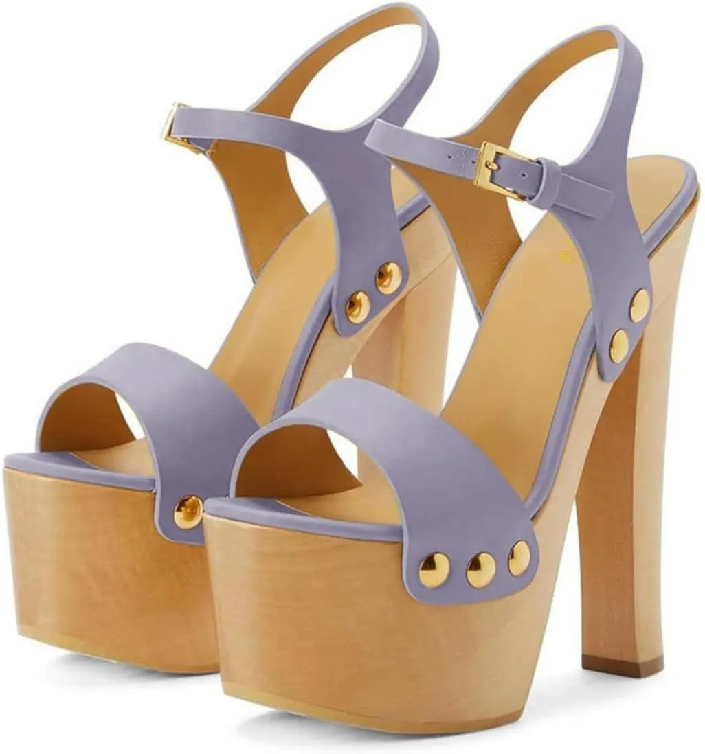 YDN Women's Platform Heeled Sandals Open Round Toe Chunky High Heels Backless Ankle Strap Sexy Casual Shoes for Spring Summer Party Size 4-16 US
