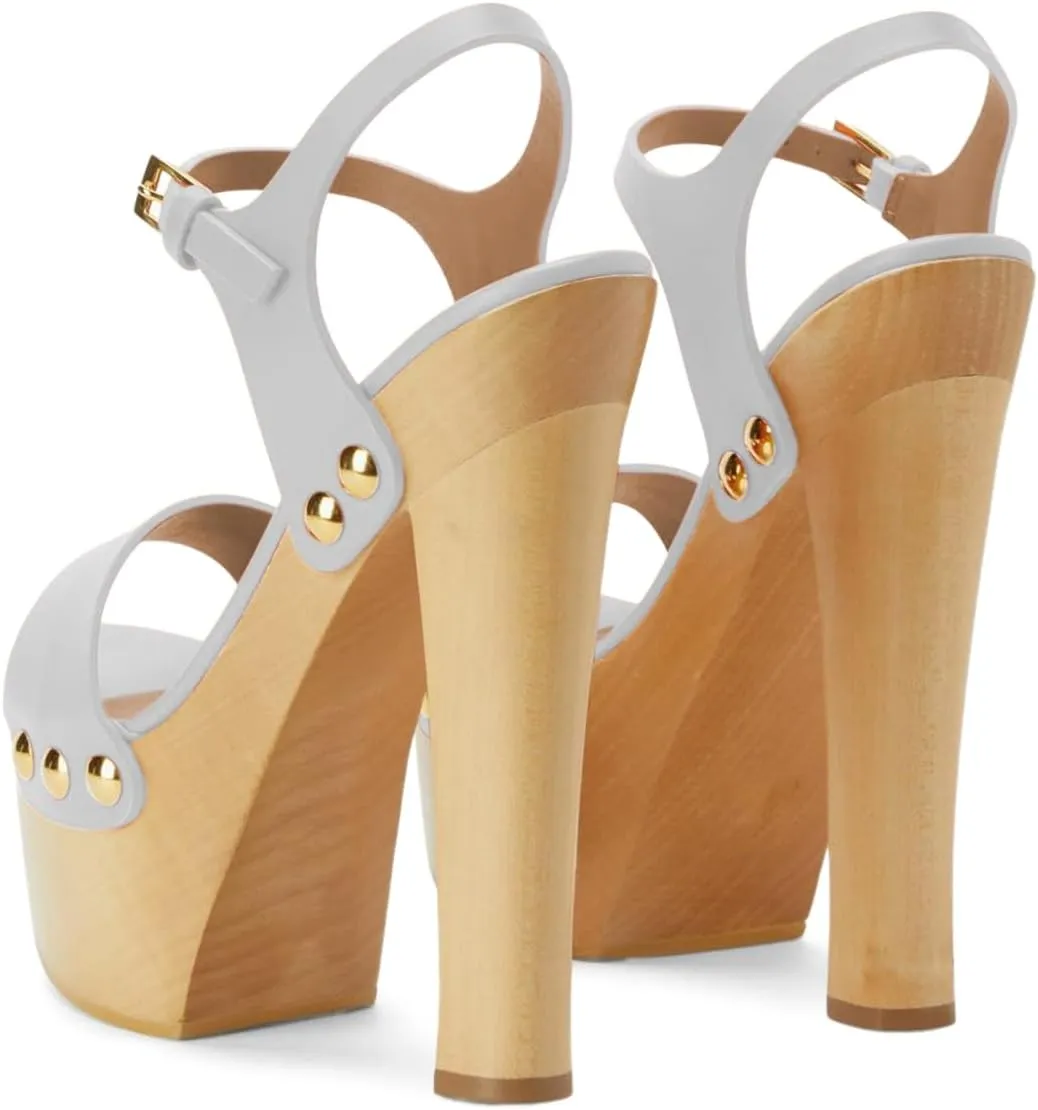 YDN Women's Platform Heeled Sandals Open Round Toe Chunky High Heels Backless Ankle Strap Sexy Casual Shoes for Spring Summer Party Size 4-16 US