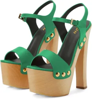 YDN Women's Platform Heeled Sandals Open Round Toe Chunky High Heels Backless Ankle Strap Sexy Casual Shoes for Spring Summer Party Size 4-16 US