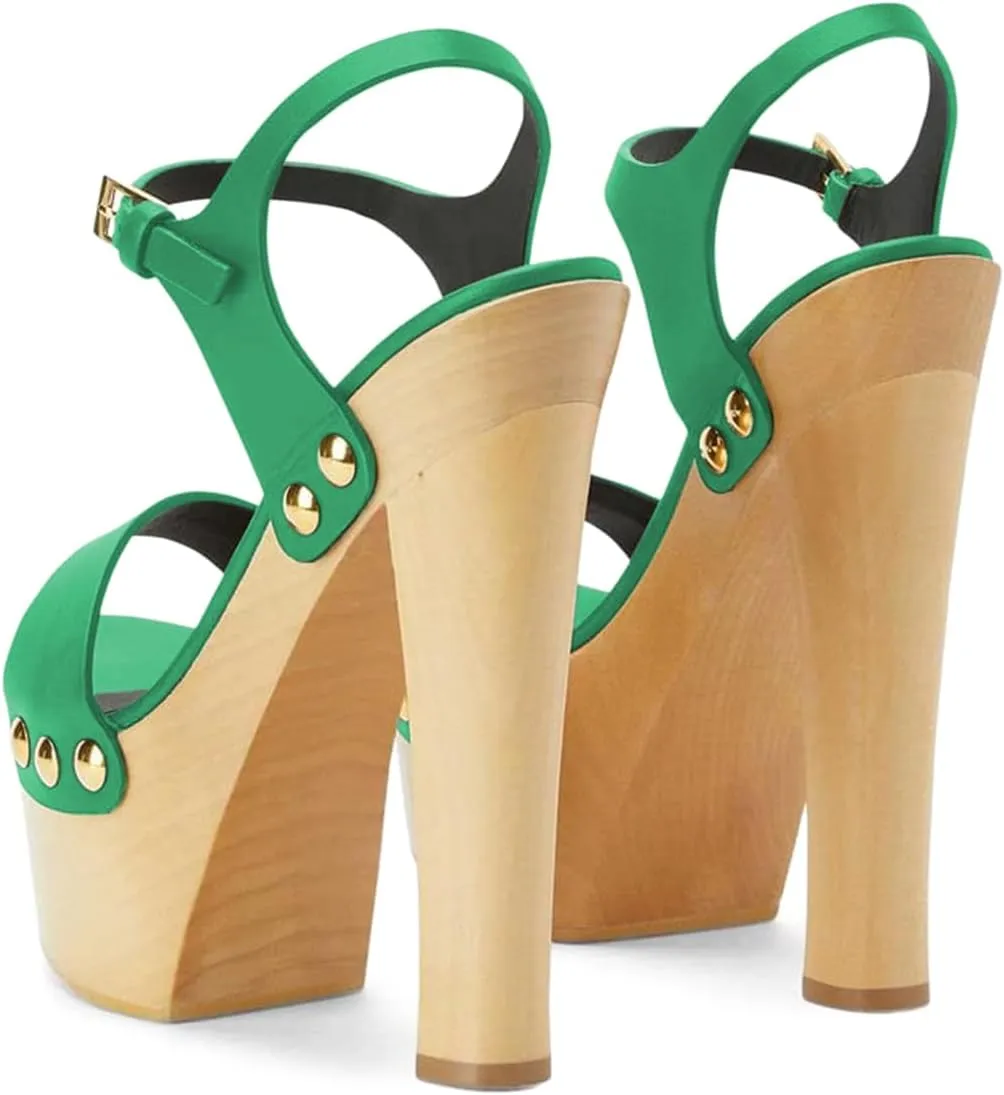 YDN Women's Platform Heeled Sandals Open Round Toe Chunky High Heels Backless Ankle Strap Sexy Casual Shoes for Spring Summer Party Size 4-16 US