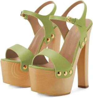 YDN Women's Platform Heeled Sandals Open Round Toe Chunky High Heels Backless Ankle Strap Sexy Casual Shoes for Spring Summer Party Size 4-16 US