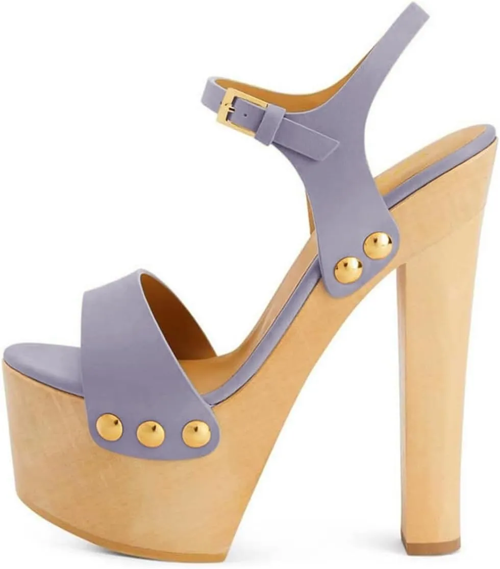 YDN Women's Platform Heeled Sandals Open Round Toe Chunky High Heels Backless Ankle Strap Sexy Casual Shoes for Spring Summer Party Size 4-16 US