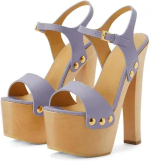 YDN Women's Platform Heeled Sandals Open Round Toe Chunky High Heels Backless Ankle Strap Sexy Casual Shoes for Spring Summer Party Size 4-16 US