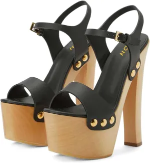 YDN Women's Platform Heeled Sandals Open Round Toe Chunky High Heels Backless Ankle Strap Sexy Casual Shoes for Spring Summer Party Size 4-16 US