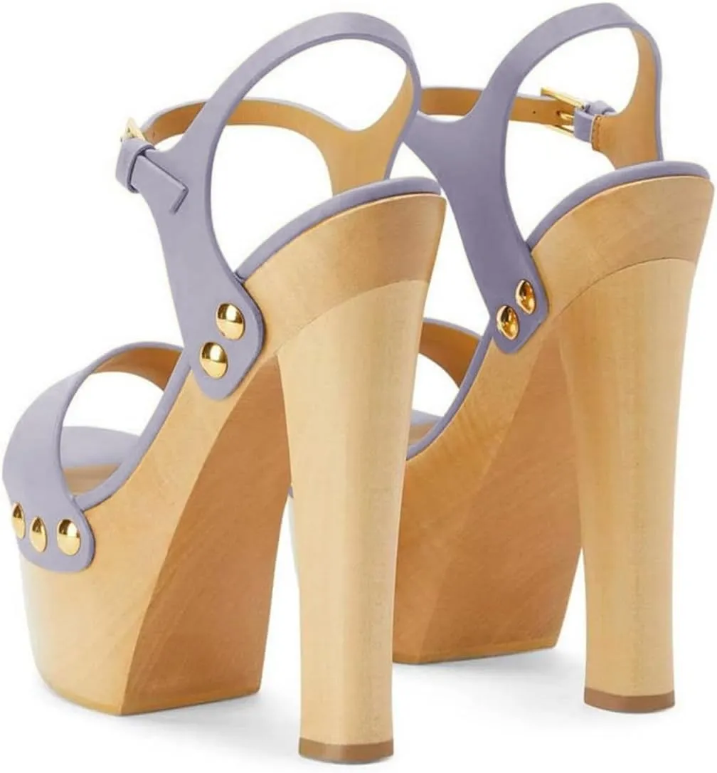 YDN Women's Platform Heeled Sandals Open Round Toe Chunky High Heels Backless Ankle Strap Sexy Casual Shoes for Spring Summer Party Size 4-16 US
